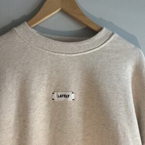 Lately Lounge The Label Crewneck Oversized Sweatshirt Size L - Heathered Oatmeal
